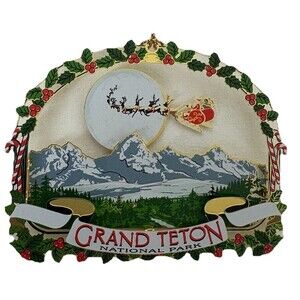 Vintage JP Grand Teton National Park Souvenir 3D Brass Colored Filigree Ornament